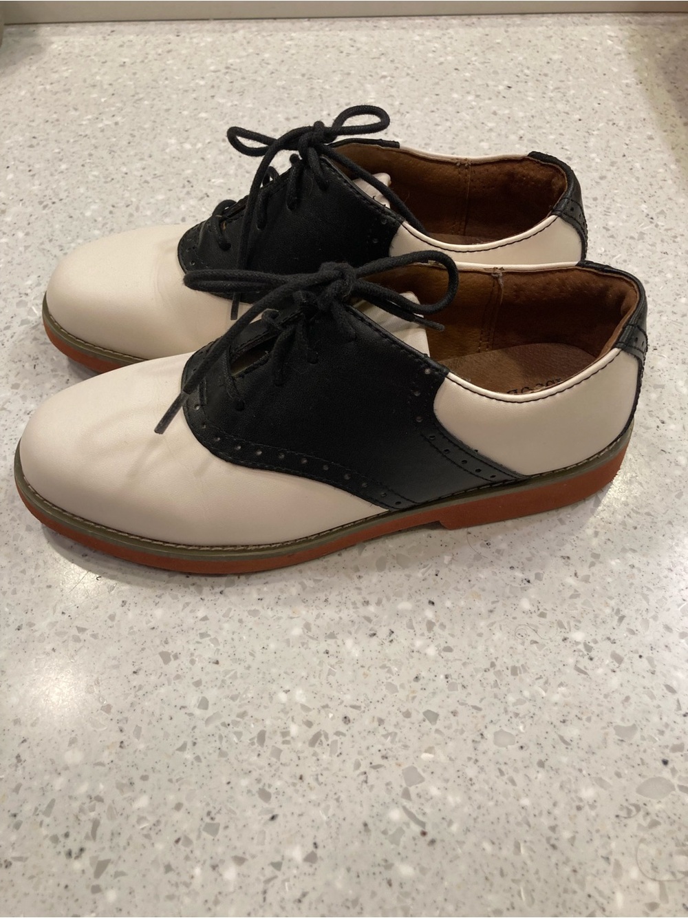 School Issue Two-Tone Lace-Up Oxfords in Black and Cream